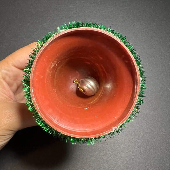 Vintage Red Green Silver Sparkly Sequin Stocking Bell Christmas Tree Ornament 4" - Picture 6 of 6